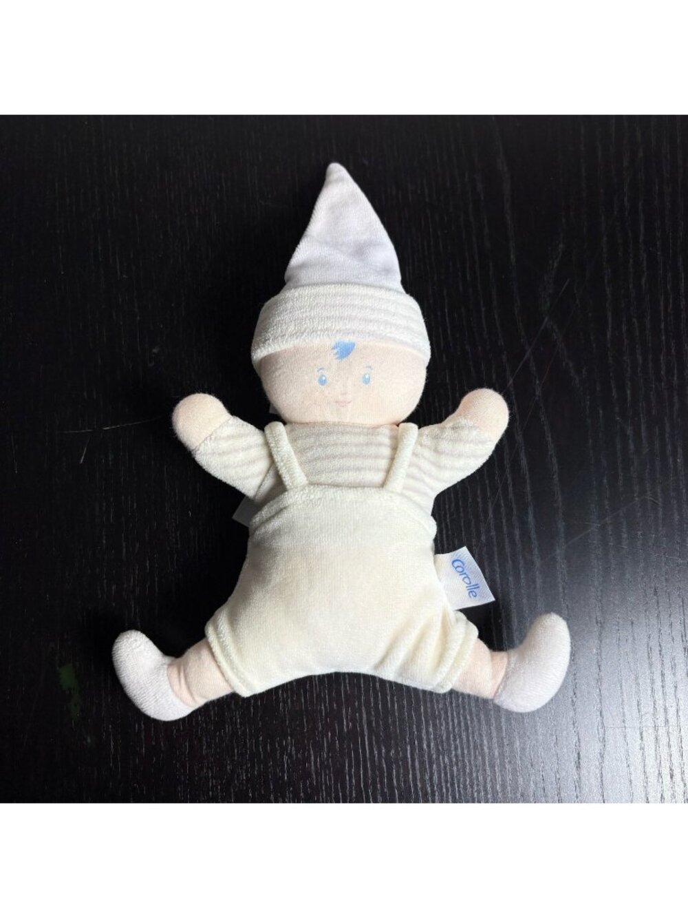 Vintage 2002 COROLLE Plush Velour 8" Baby Doll Rattle Ivory Striped